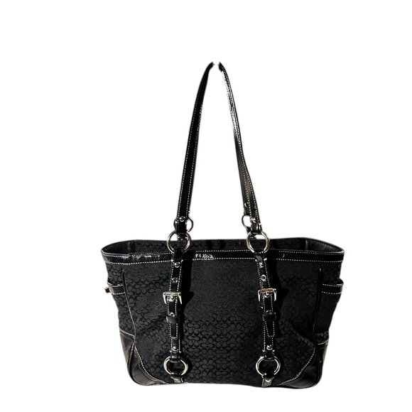 Coach East West Tote Black Signature Canvas Shoulder Bag Y2K - Picture 3 of 13